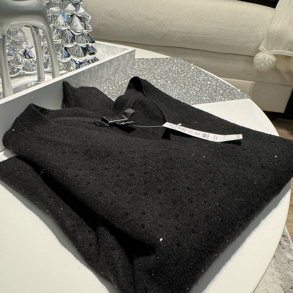 White House Black Market Soft and Sparkly  Black V-Neck Sweater